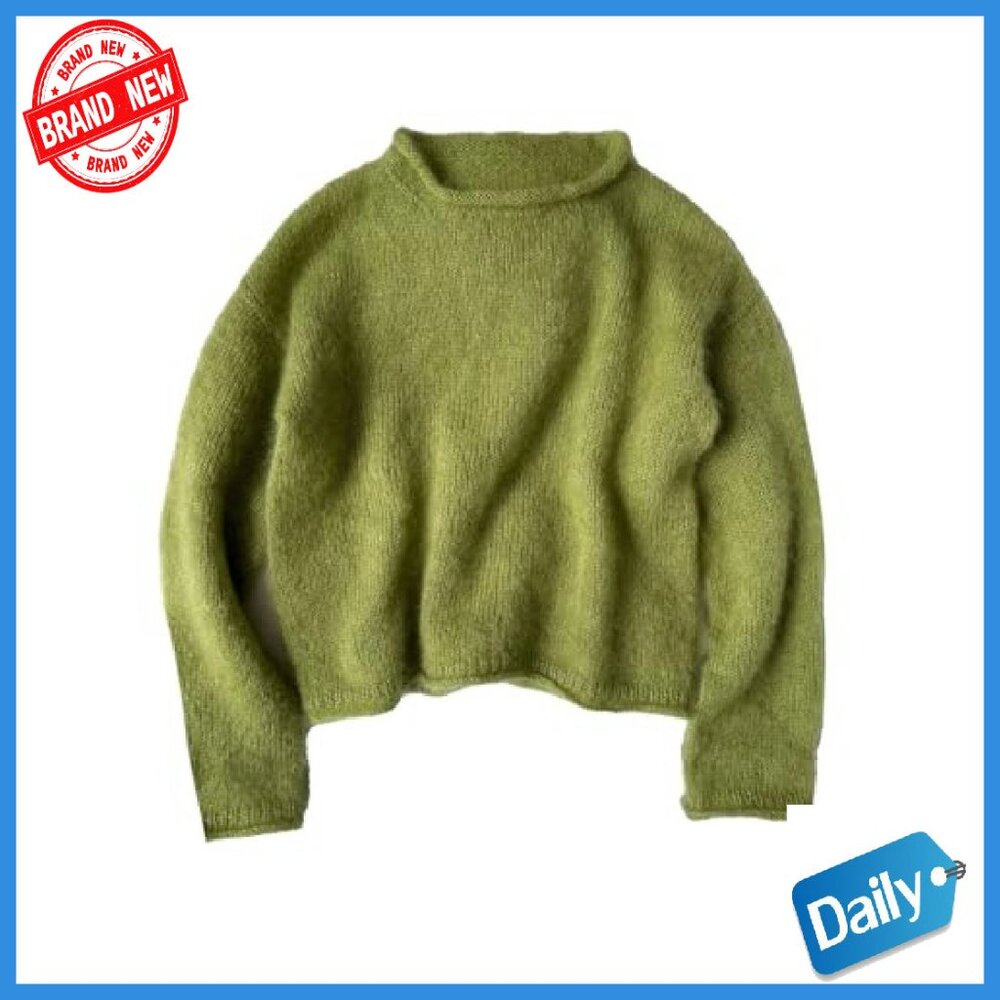 Chunky Mohair Sweater Long Sleeve Pullover Cozy Knit Fall Winter - Picture 2 of 5